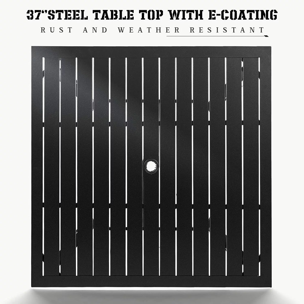 37 Outdoor Patio Square Metal Dining Table with Umbrella Hole, Black X933