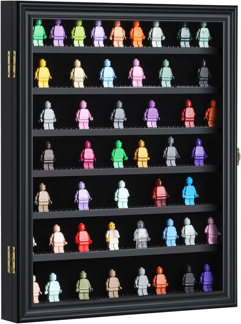 Black Wall Mount Display Case with UV Protected Lockable Removable Shelves M5903