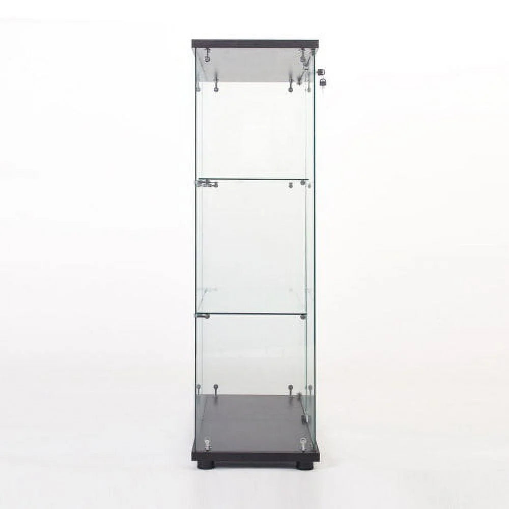 Black Glass Display Cabinet with 3 Shelves E375385