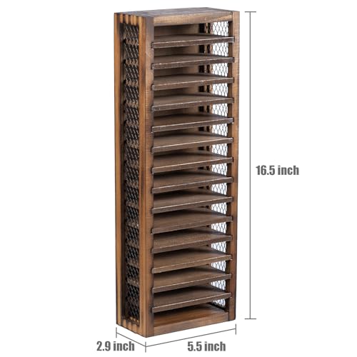 16-Slot Solid Burnt Wood Cassette Tape Storage Rack R8285