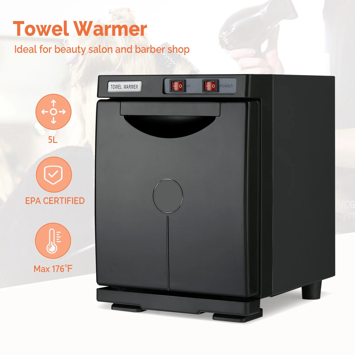 Black 5L Hot Towel Warmer UV Sterilizer Cabinet W345216