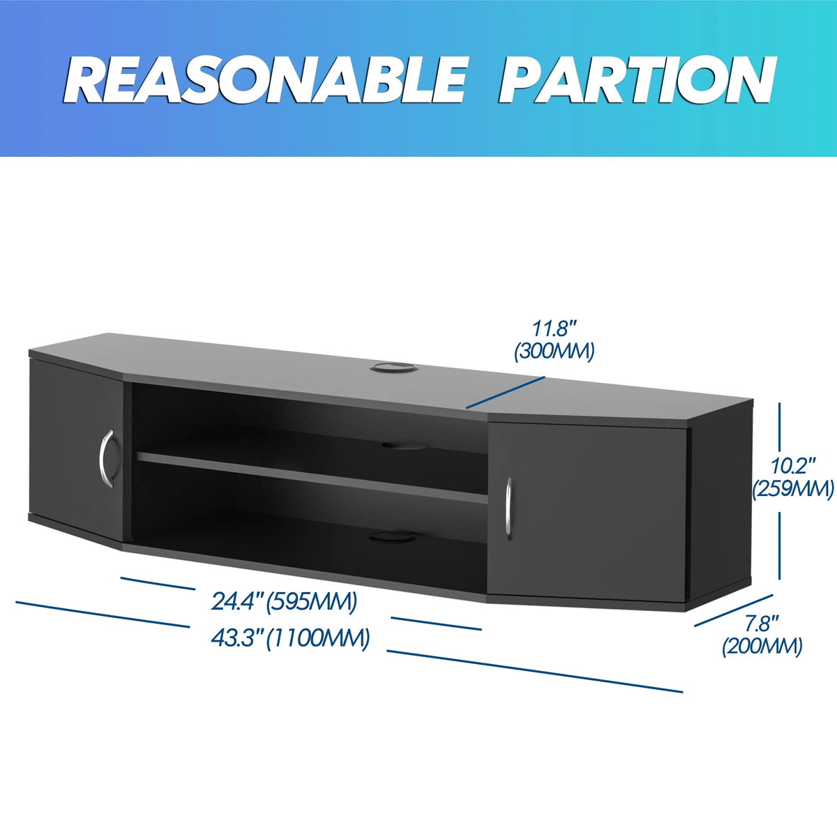 Black Wall Mounted Floating TV Stand H930
