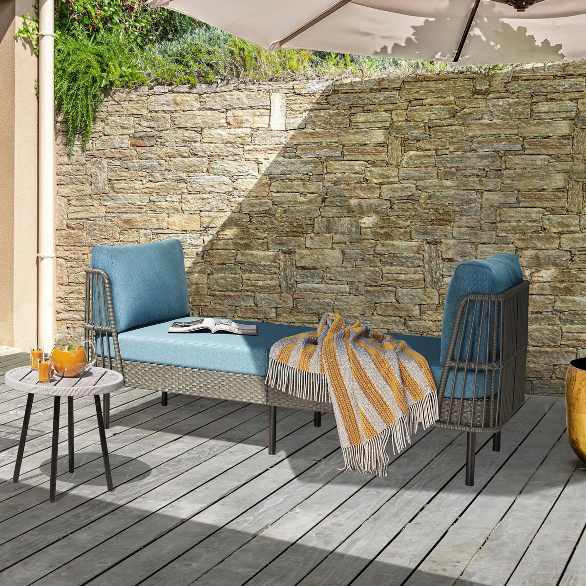 74in Wicker Outdoor Daybed with Cushion J49630