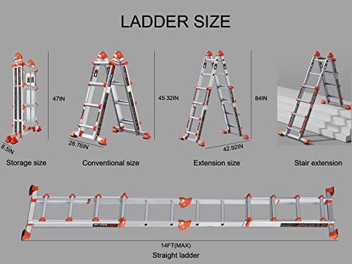 5 Step 17 Ft Anti-Slip Multi Position Aluminum Ladder W888932