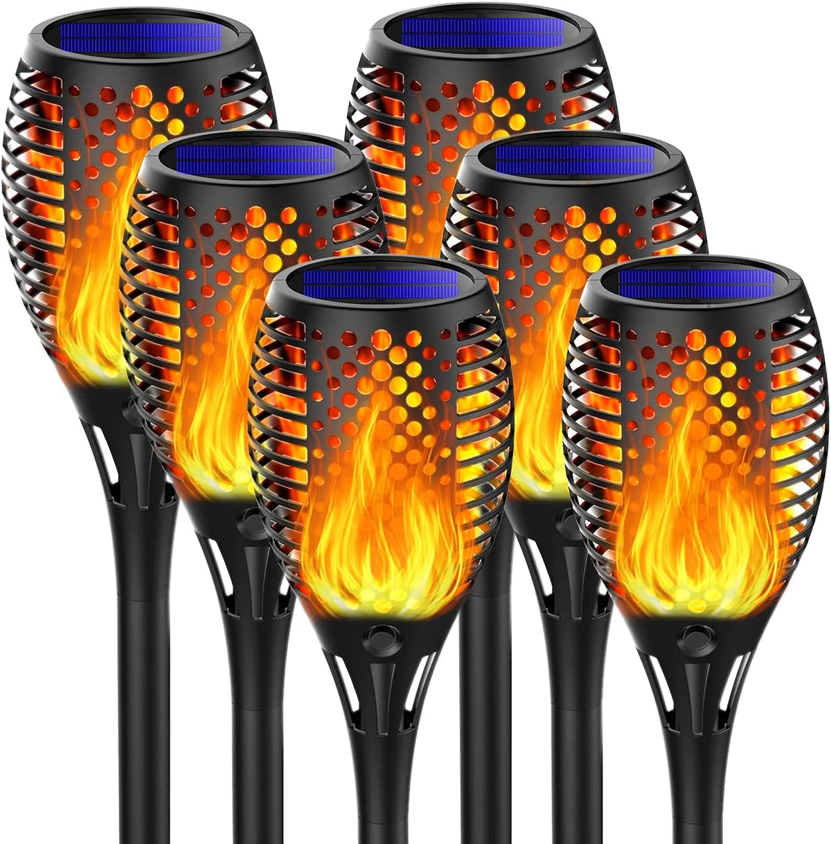 6 Pack Large Waterproof Solar Flame Torch Lights S795