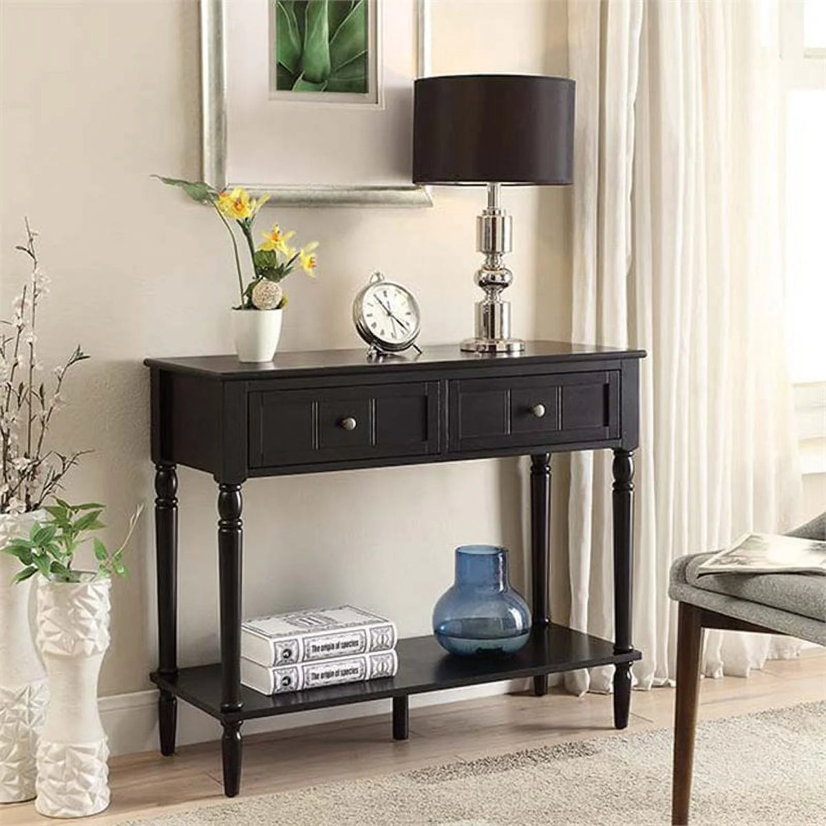 Black 2 Drawer Wood Console Table E775156