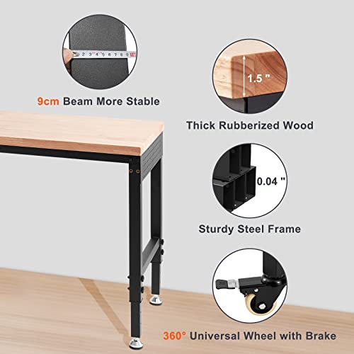 60" Adjustable Heavy Duty Workbench 2000 LBS with Power Outlets S6922
