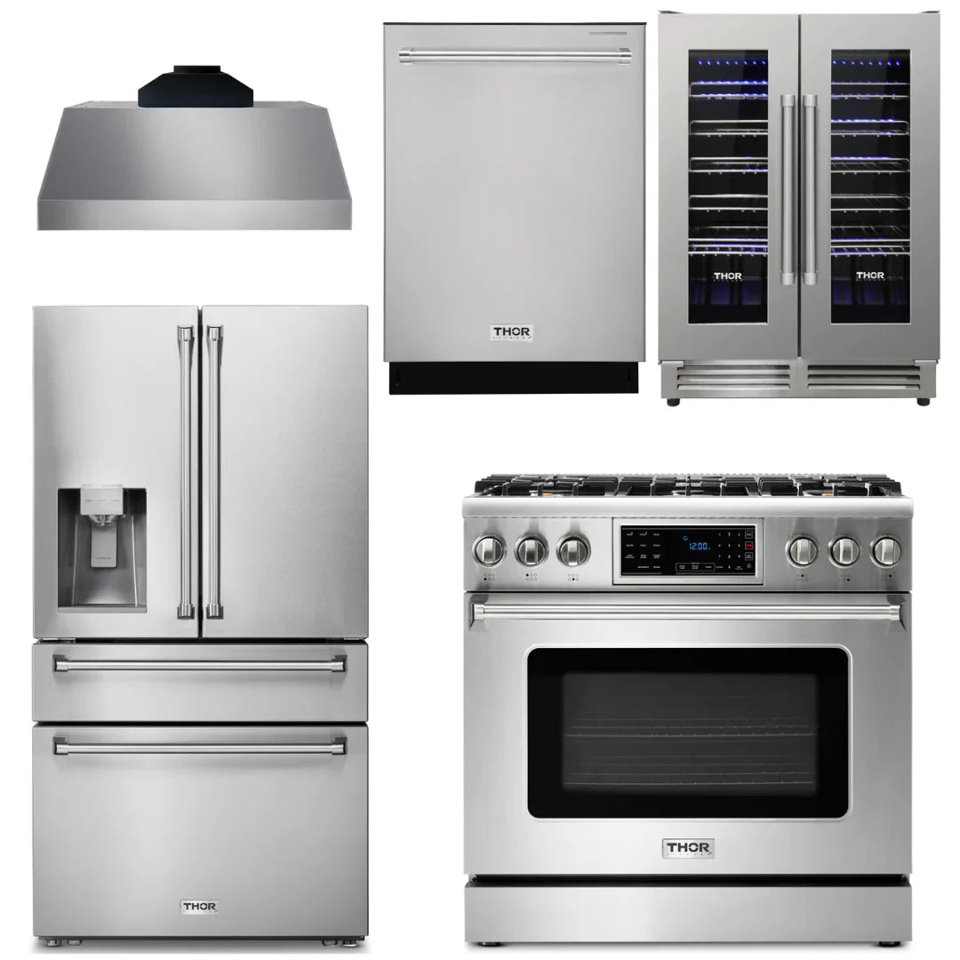 36 Gas Range, Range Hood, Refrigerator, Dishwasher, Wine Cooler T331535
