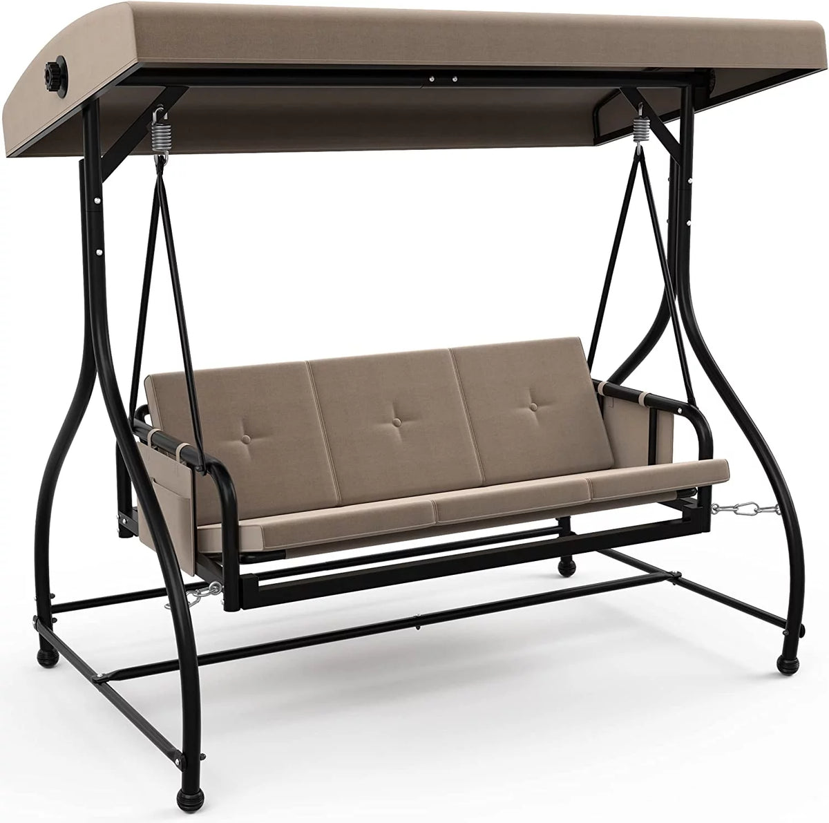 3 Person Outdoor Swing Chair with Adjustable Canopy and Cushion N122