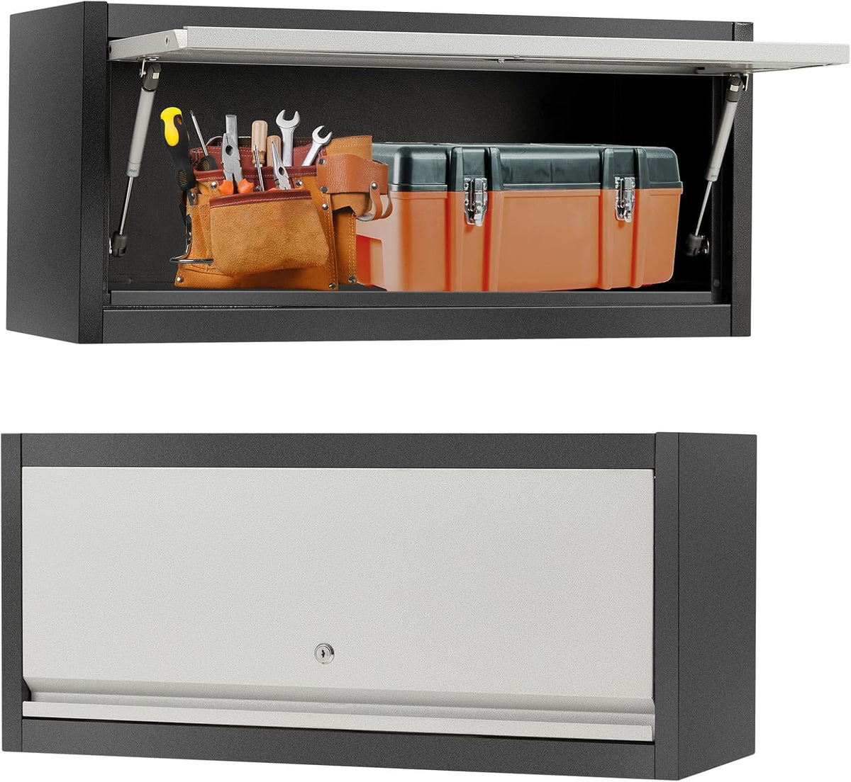 Black Metal Wall Mounted Locking Cabinet 30.31" W with Up-Flip Door U4781