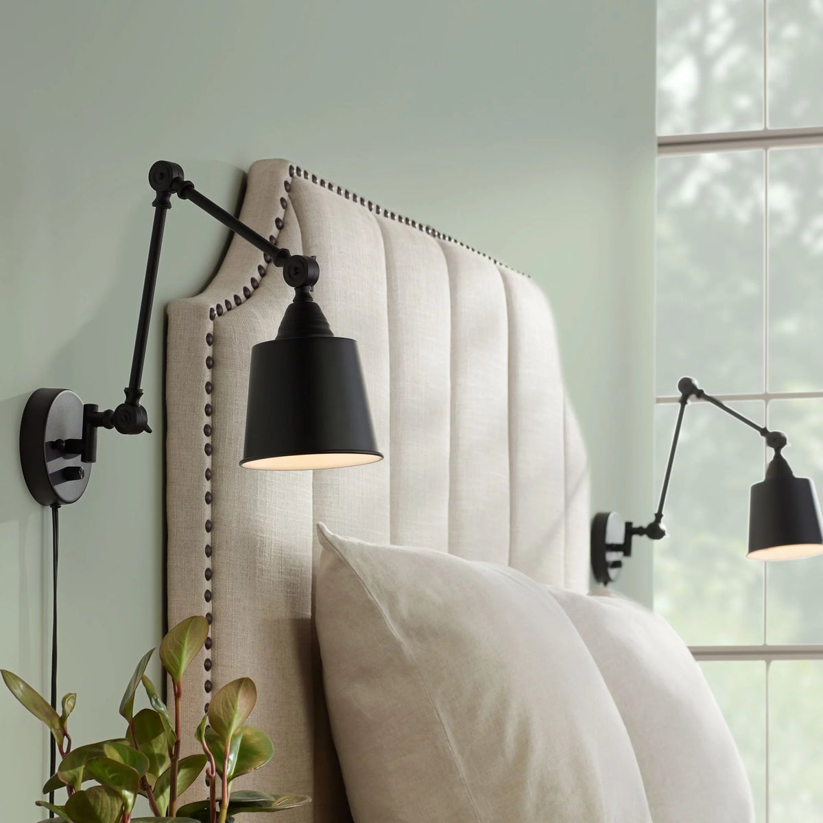 Black Metal Plug-in Wall Lamps Set of 2 K305