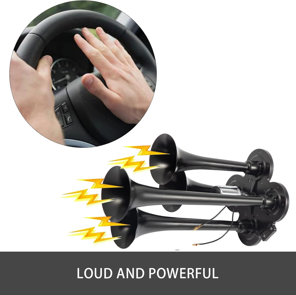 150DB Train Horns Kit 4 Trumpet with 120 PSI 12V Air Compressor Air Horn Compressor Tank (Black) R5092