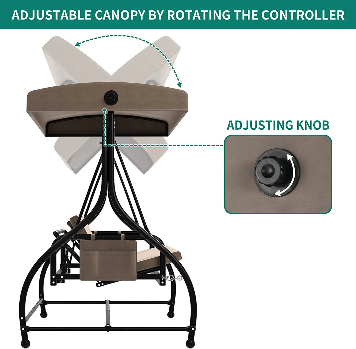 3 Person Outdoor Swing Chair with Adjustable Canopy and Cushion N122