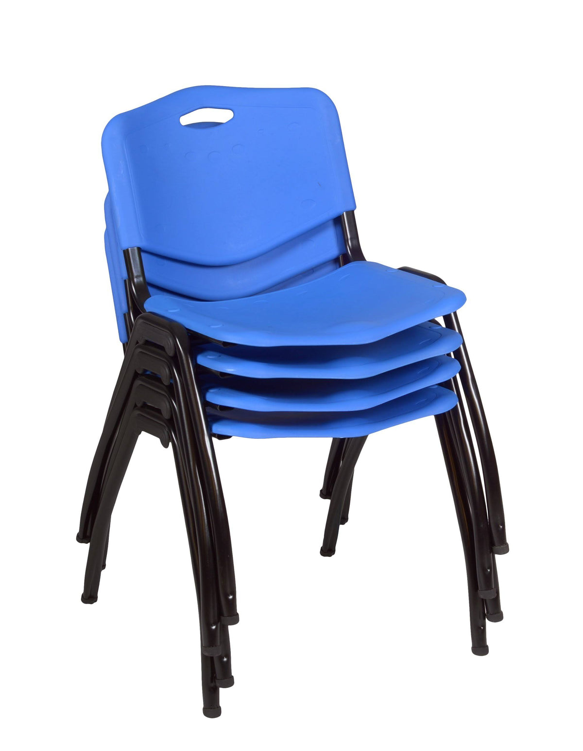 48x22 Square Breakroom Table with 4 Stack Chairs Blue Chrome Mahogany O132935