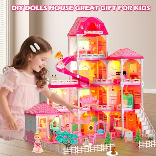 4-Level 10-Room Dolls House with 2 Dolls W844
