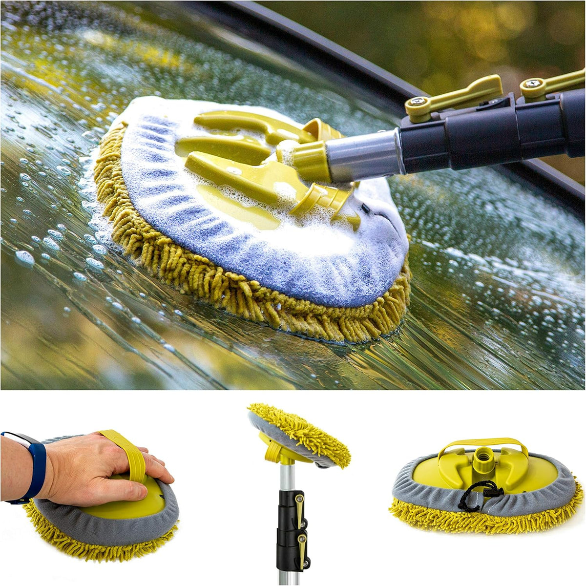 5-12 Foot Car Cleaning Kit with Soft Car Wash Brush, Car Squeegee, Car Wash Mitt (2X), Microfiber Cleaning Head & 12’ Extension Pole X2318