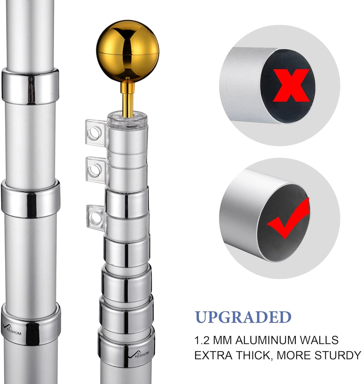 30ft Telescopic Flag Pole Kit Adjustable Aluminum W233644