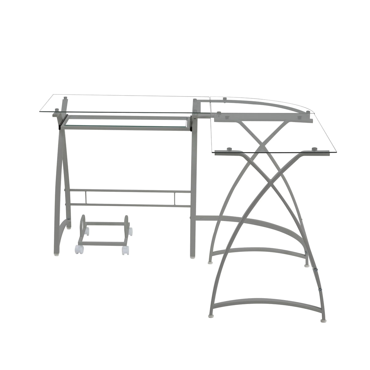 Clear Glass L-Shaped Corner Computer Desk with Keyboard Panel I6861