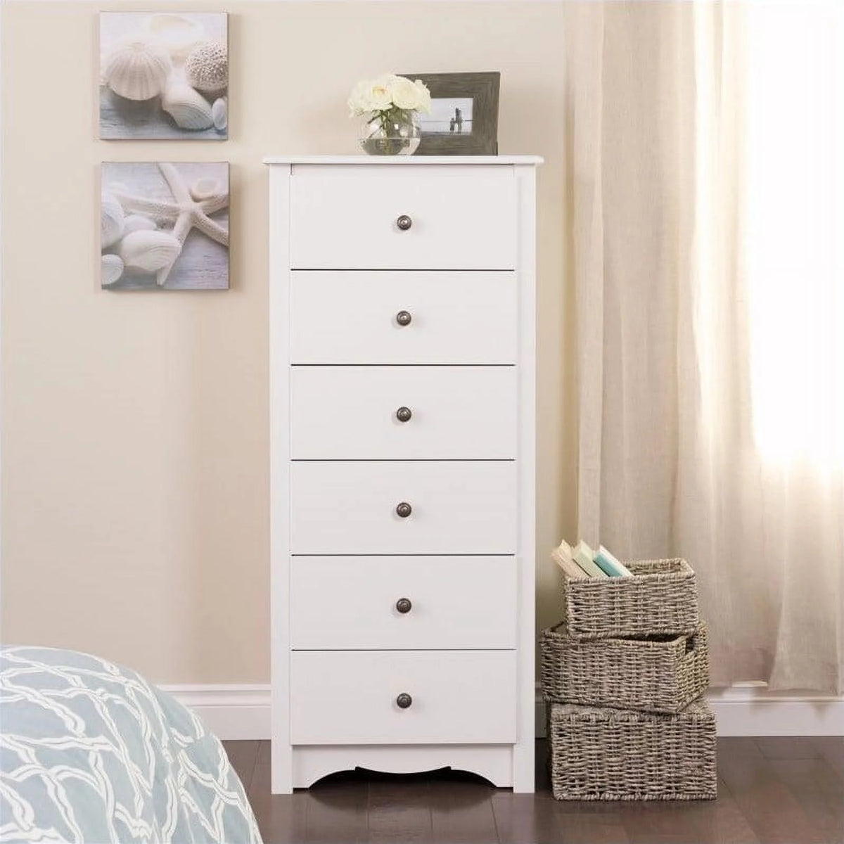 6 Drawer Wood Bedroom Lingerie Chest in White K25011