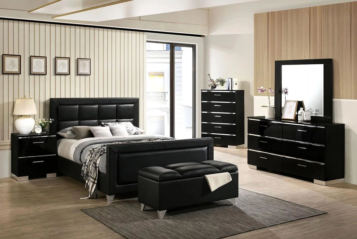 Black Solid Wood Queen Bedroom Set 6pcs U340