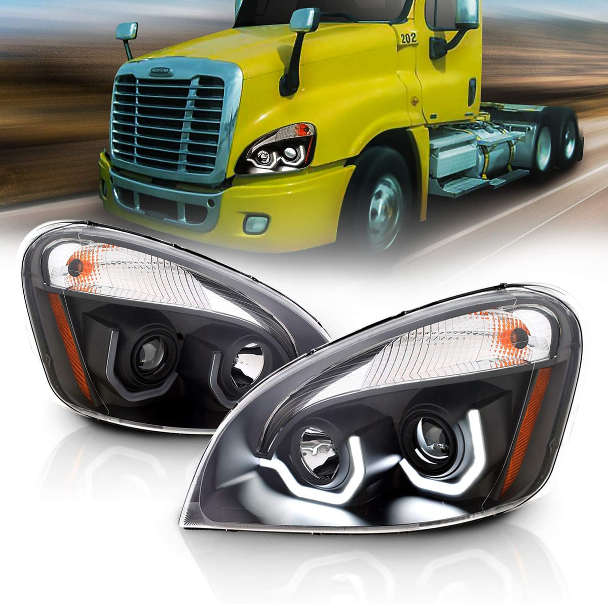 Black Projector Replacement Headlights Dual LED Bar Set Pair M58569