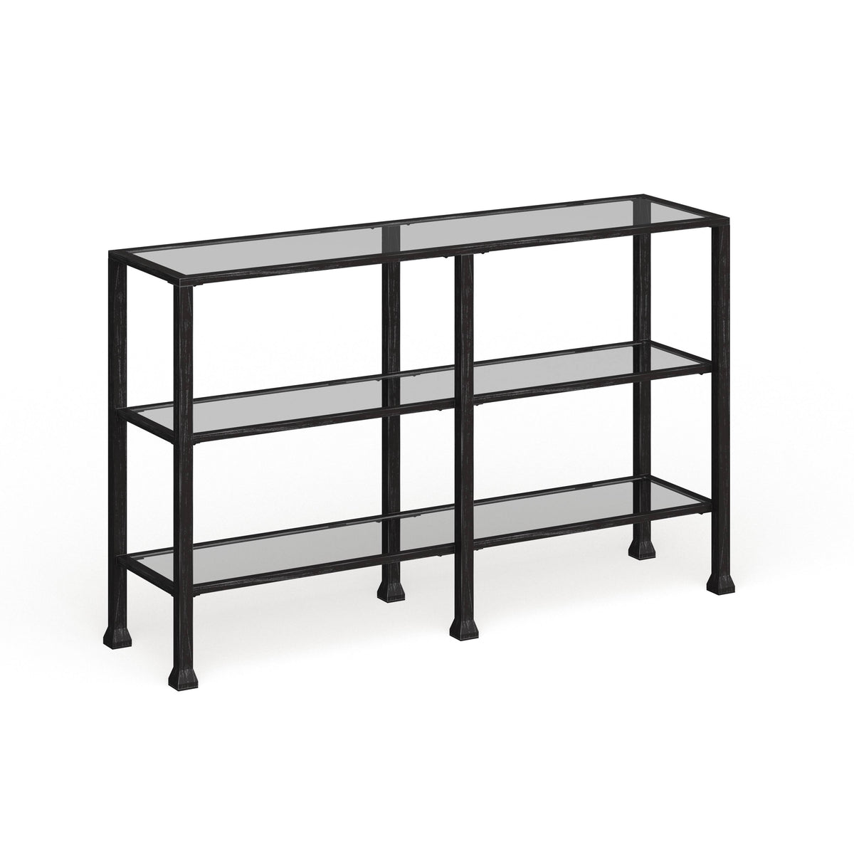 Distressed Black Metal and Glass 3-Tier Console Table V519824