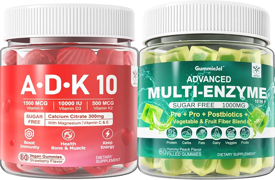 1000mg Chewable Digestive Enzymes Gummies with Probiotic Prebiotic Fiber Vitamin ADK Calcium Magnesium Zinc A47226