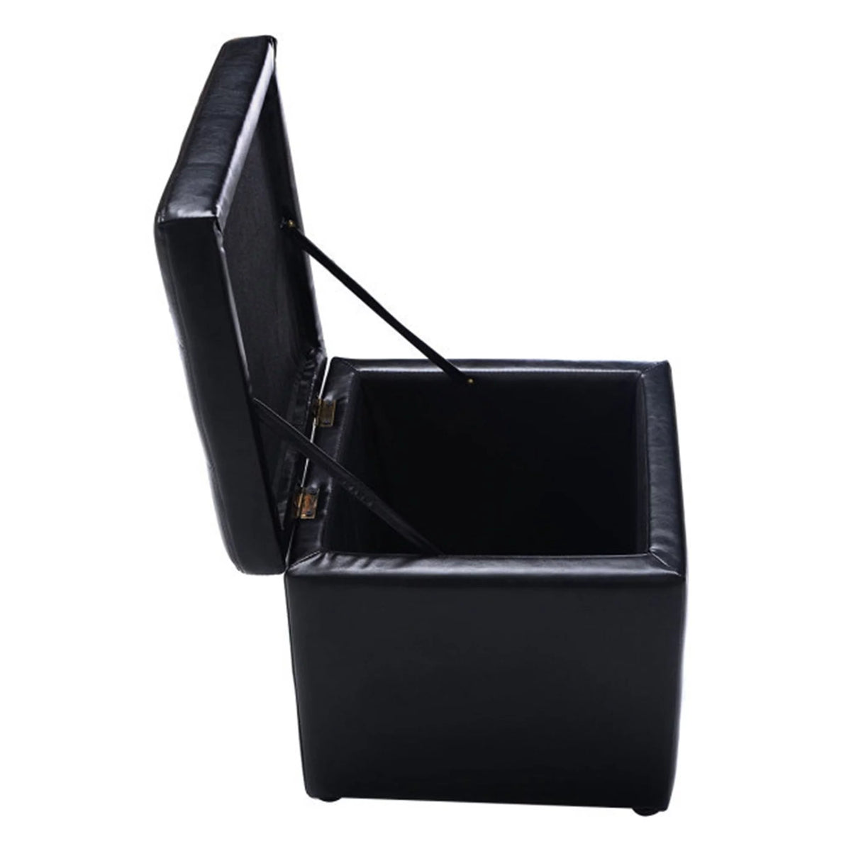 16 Inch Black PU Leather Ottoman Pouffe Storage Box I1698