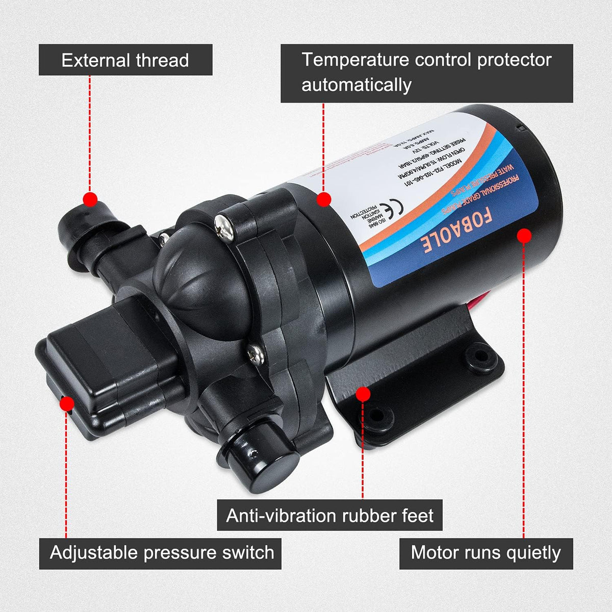 12V Fresh Water Pump with Pressure Switch 3.5 GPM 45 Psi T57468