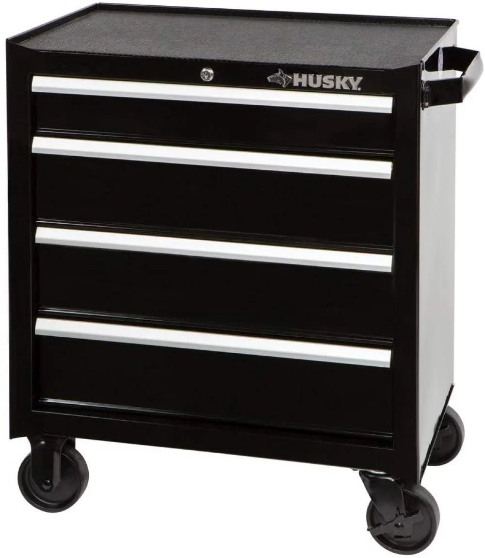 26 in. 4-Drawer Rolling Tool Cabinet in Gloss Black F28067