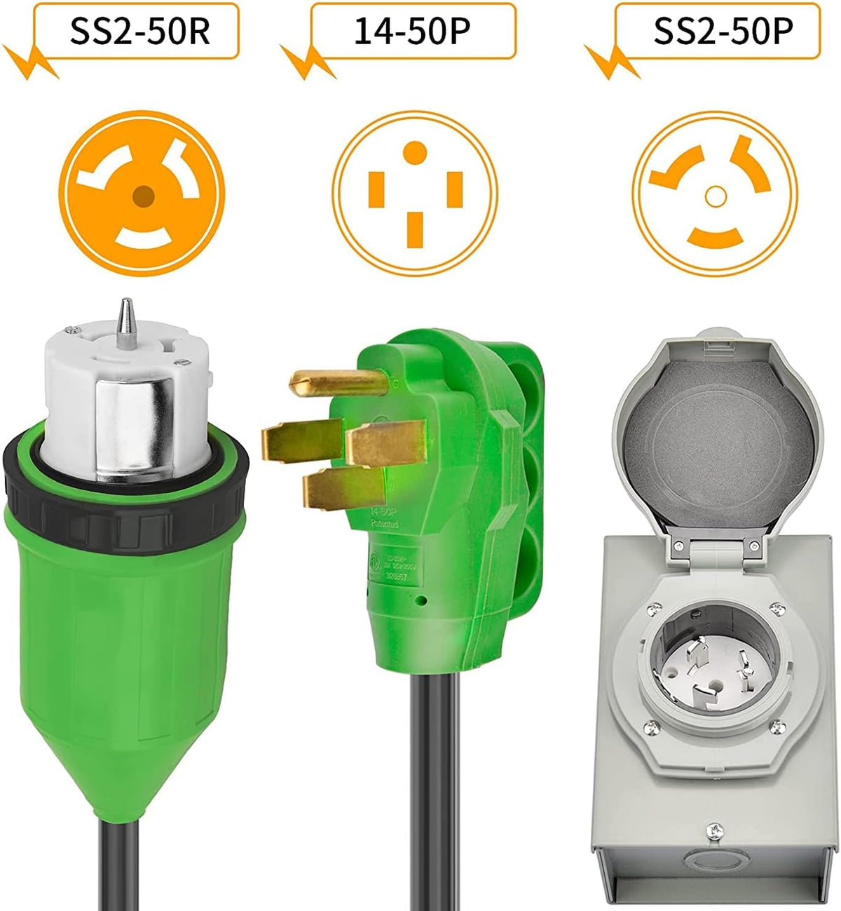 50 Amp Generator Cord 50FT and Power Inlet Box Waterproof Combo Kit K266