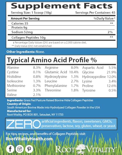 Collagen Peptides Powder, Grass-Fed, Hydrolyzed Protein Supplement (45 Servings) A585056