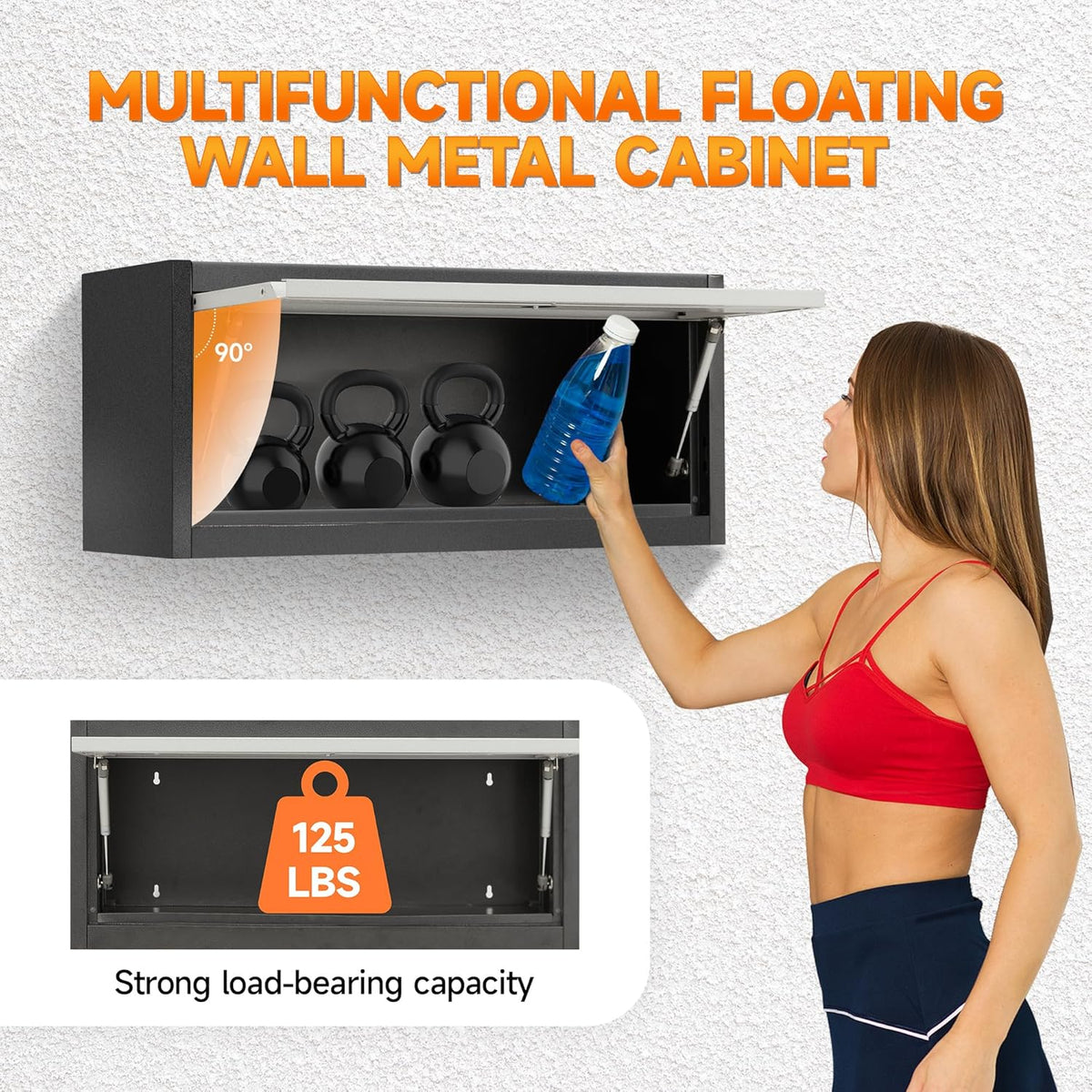 Black Metal Wall Mounted Locking Cabinet 30.31" W with Up-Flip Door U4781