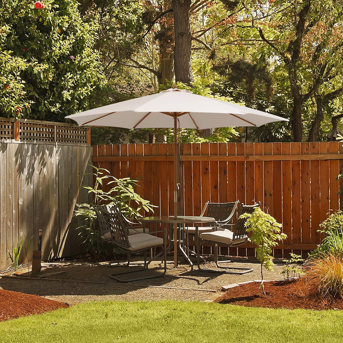 10FT Wooden Market Table Umbrella with 8 Bamboo Ribs K111