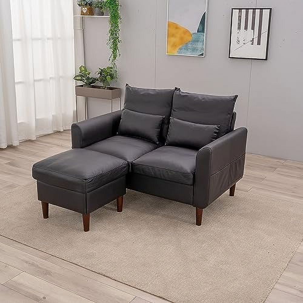 Black Faux Leather 2-Seater Sofa with Wood Leg B6354