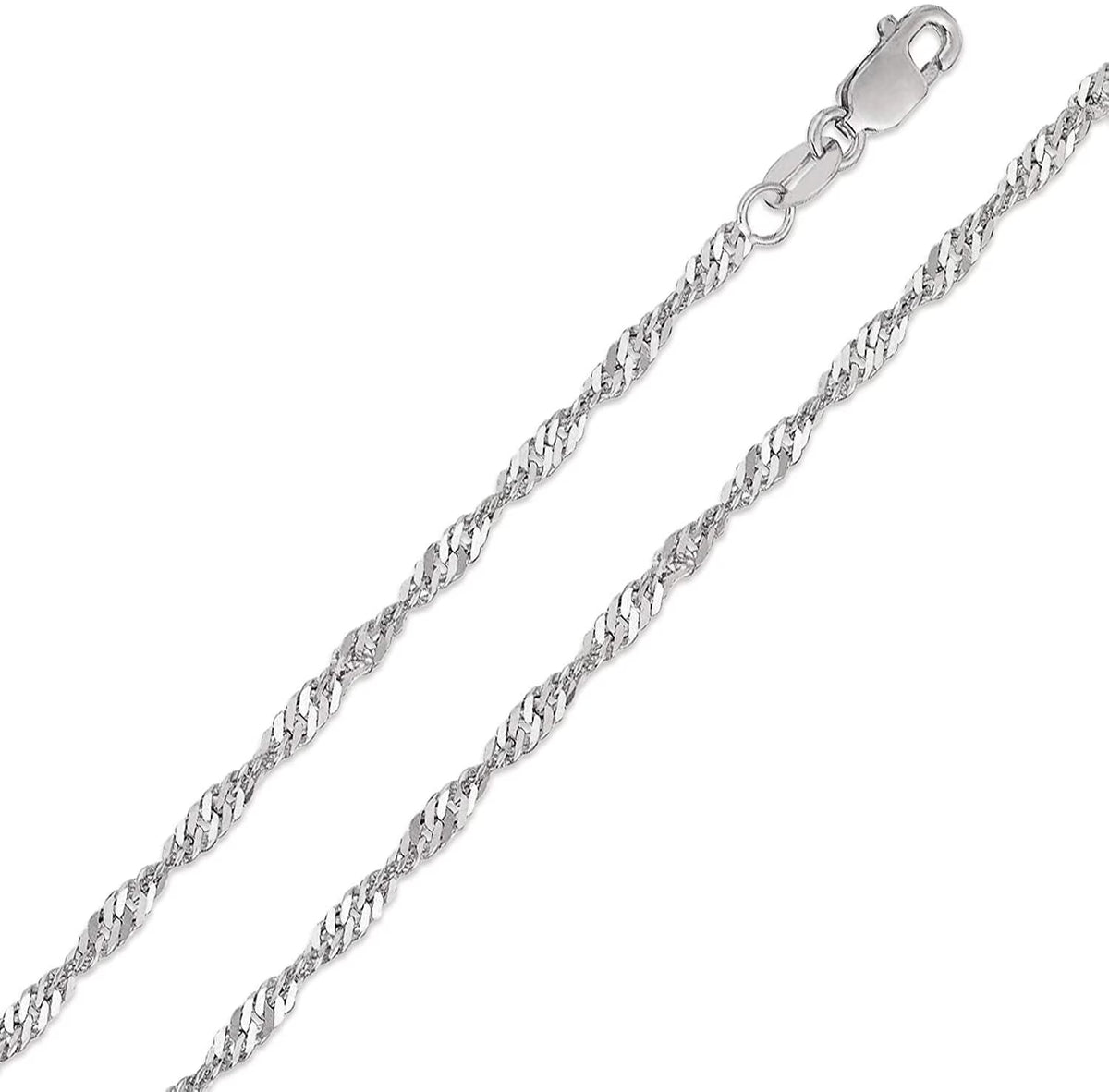 14K White Gold 2mm Singapore Pendant Chain Necklace T512205