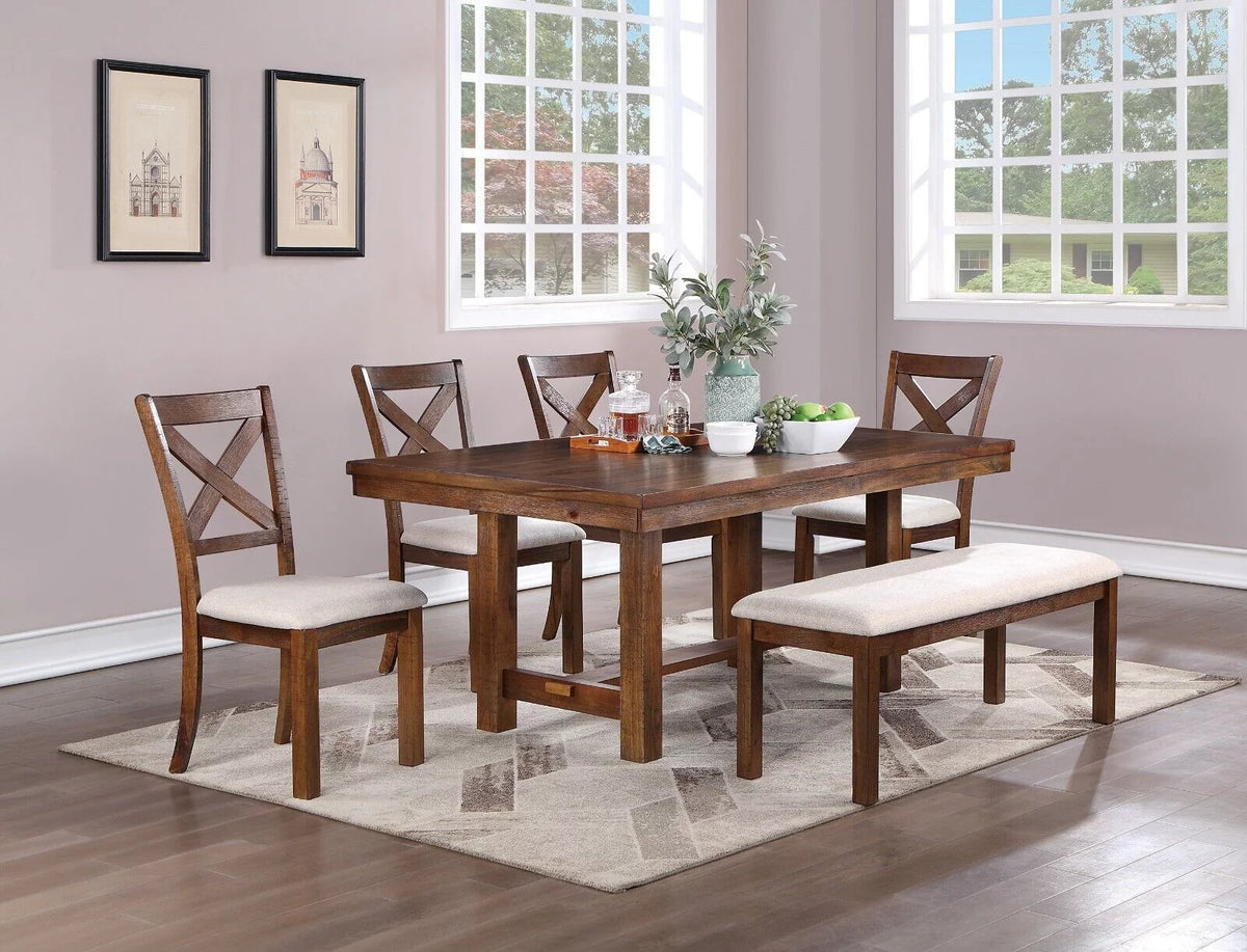 6pc Dining Set Table 4 Side Chairs Bench Cushion Upholstered Solid Wood Z888