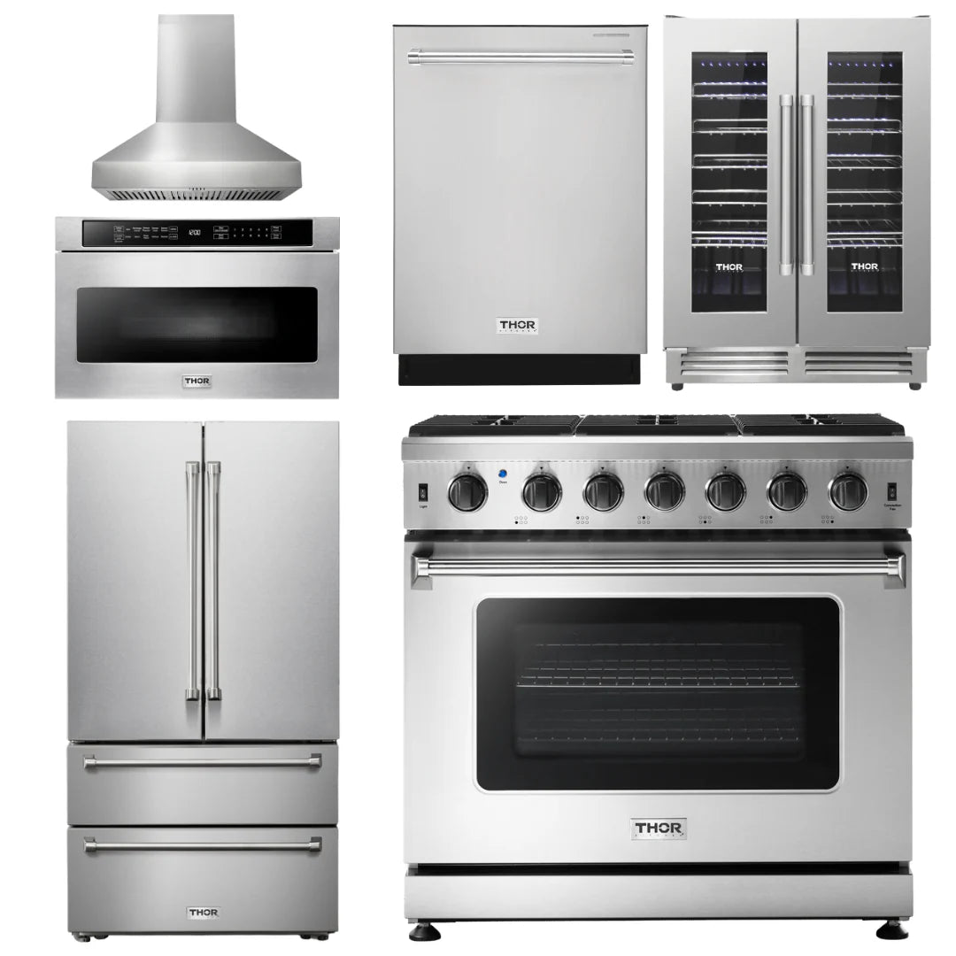 36 Gas Range, Range Hood, Microwave, Refrigerator, Dishwasher, Wine Cooler G728456