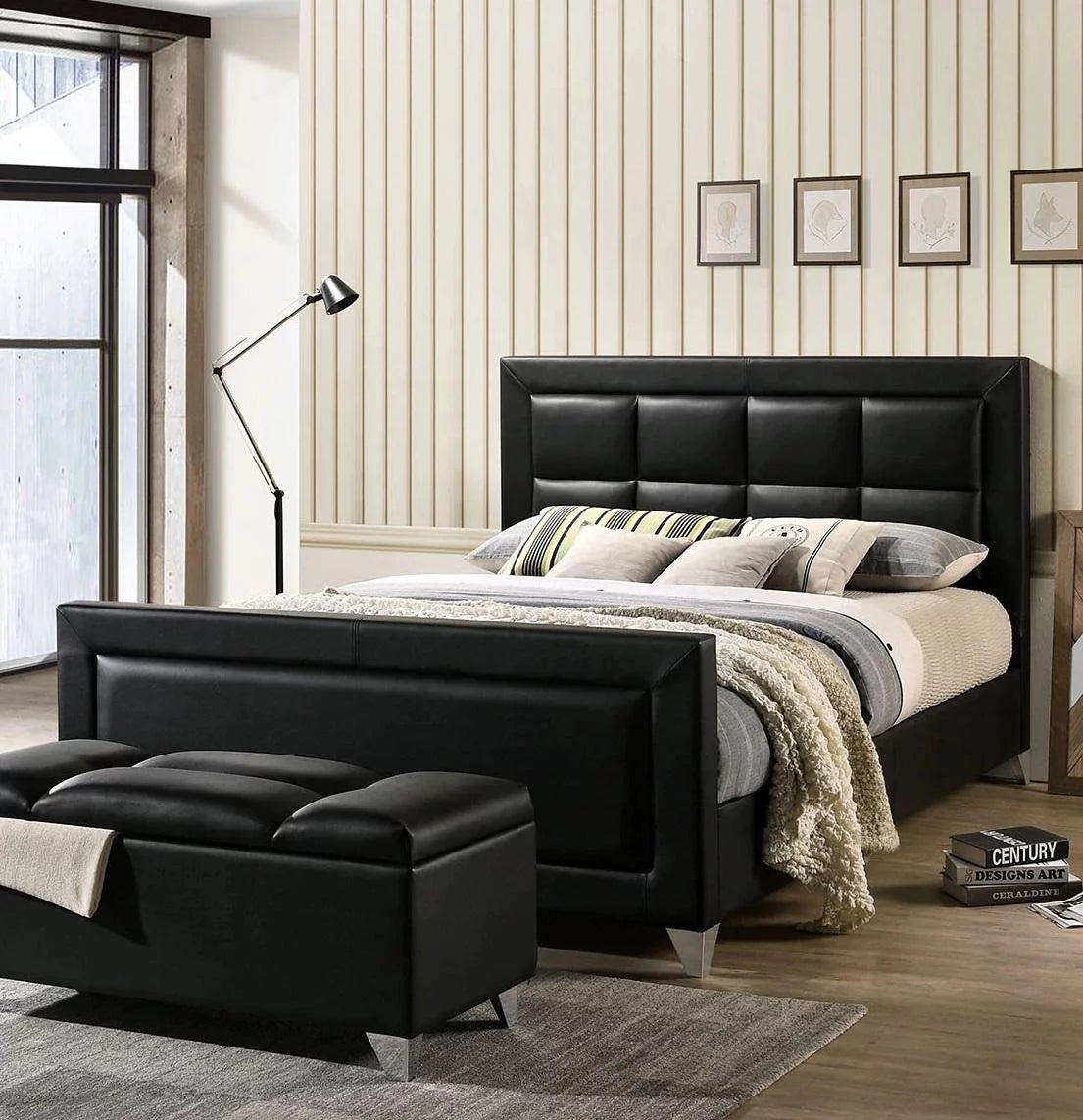Black Solid Wood Queen Bedroom Set 6pcs U340