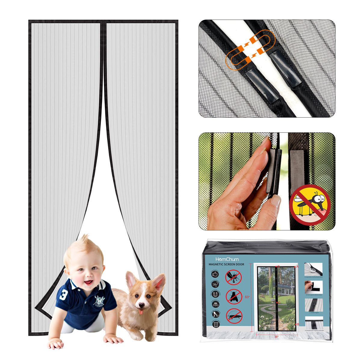 38" x 83" Black Fiberglass Mesh Screen Door C715590