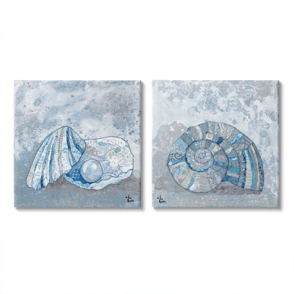 Collage Patterned Seashells with Nautical Pearl, 17 x 17 K498