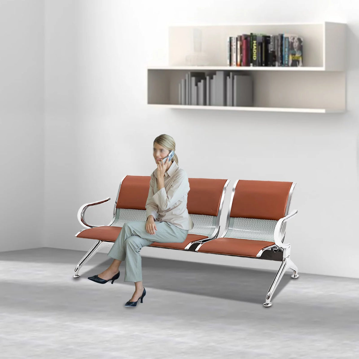 Brown 3-Seat Waiting Room Chair with Arms S989919