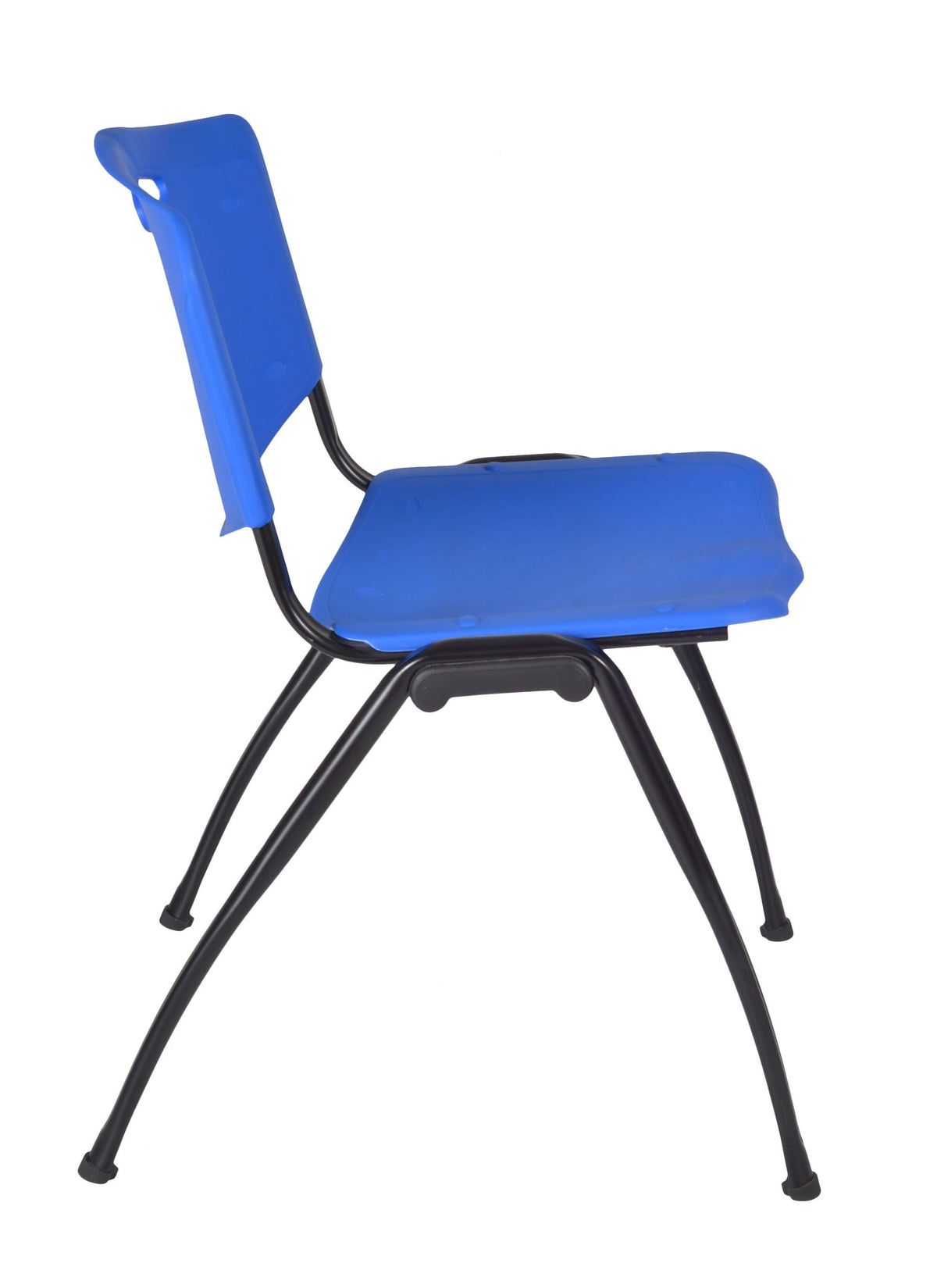 48x22 Square Breakroom Table with 4 Stack Chairs Blue Chrome Mahogany O132935