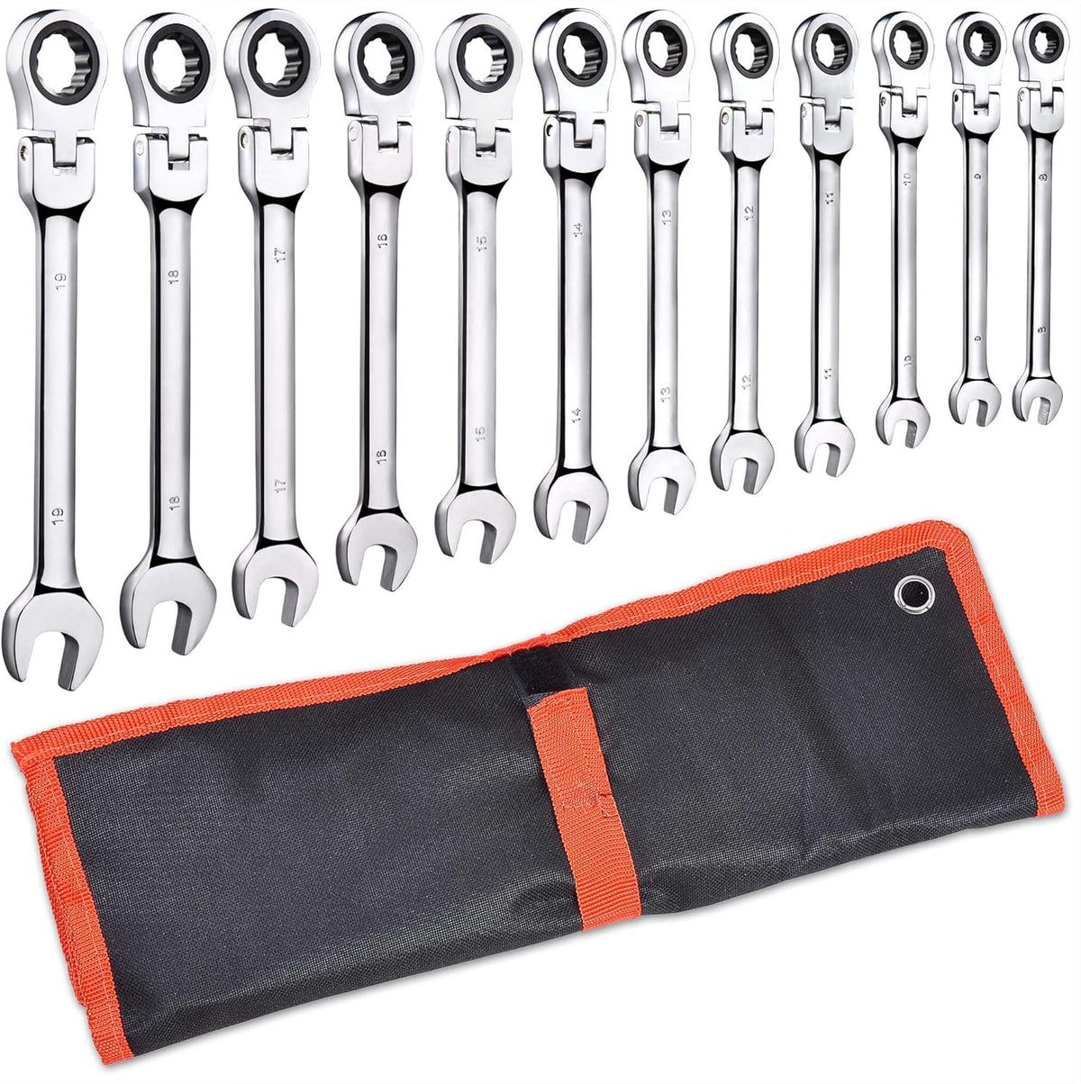 12pc 8-19mm Metric Movable Head Ratchet Wrench Combination Set N1066