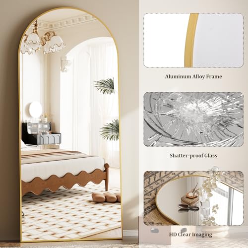 57" x 20" Arched Full Length Mirror Aluminum Alloy Frame Y189190