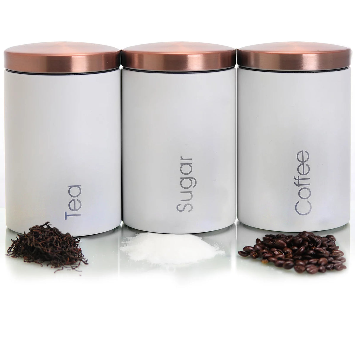 3 Piece Matte White Sugar Coffee Tea Canister Set N2145