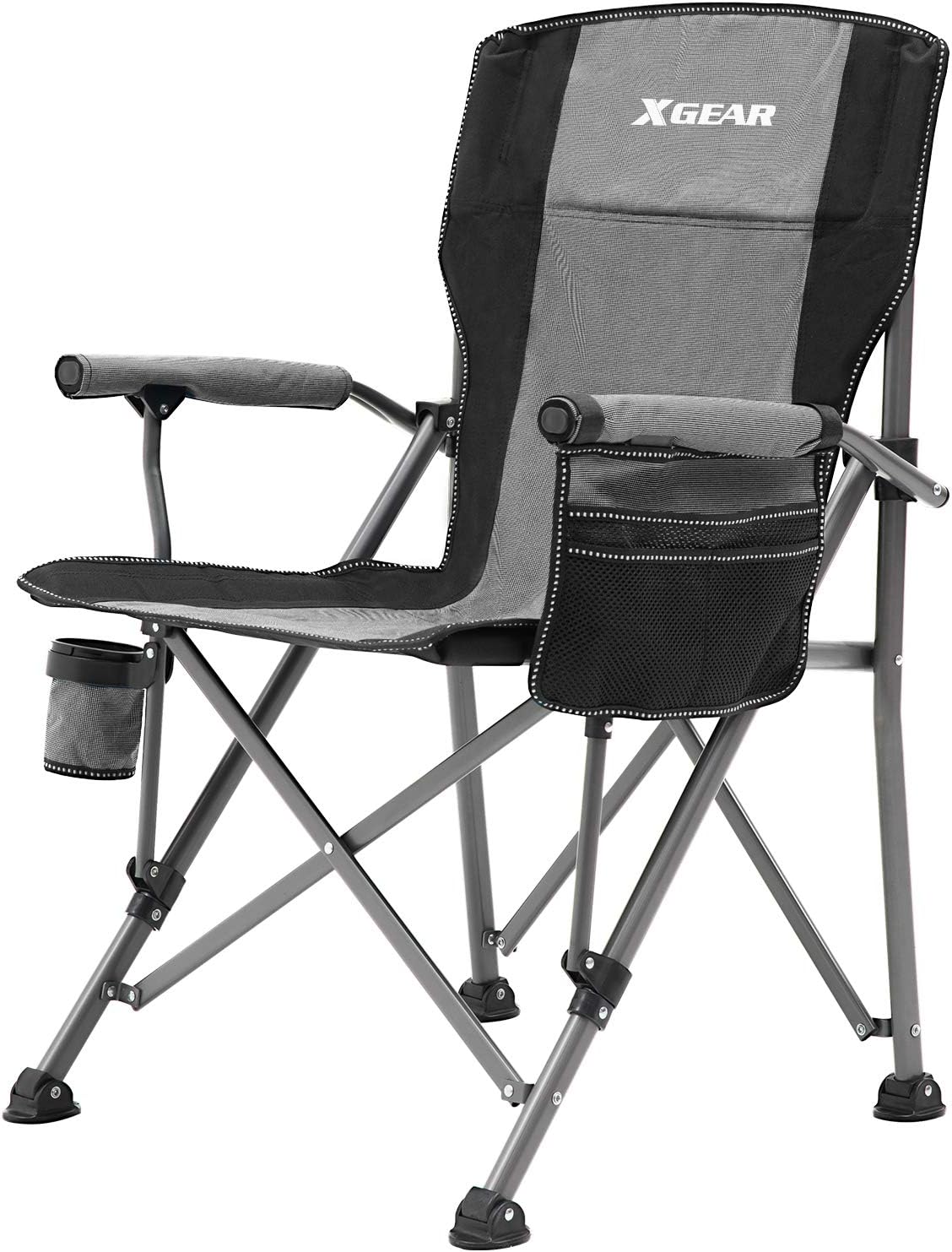 Camping Chair Hard Arm High Back Heavy Duty with Cup Holder (Cool Gray) D23143