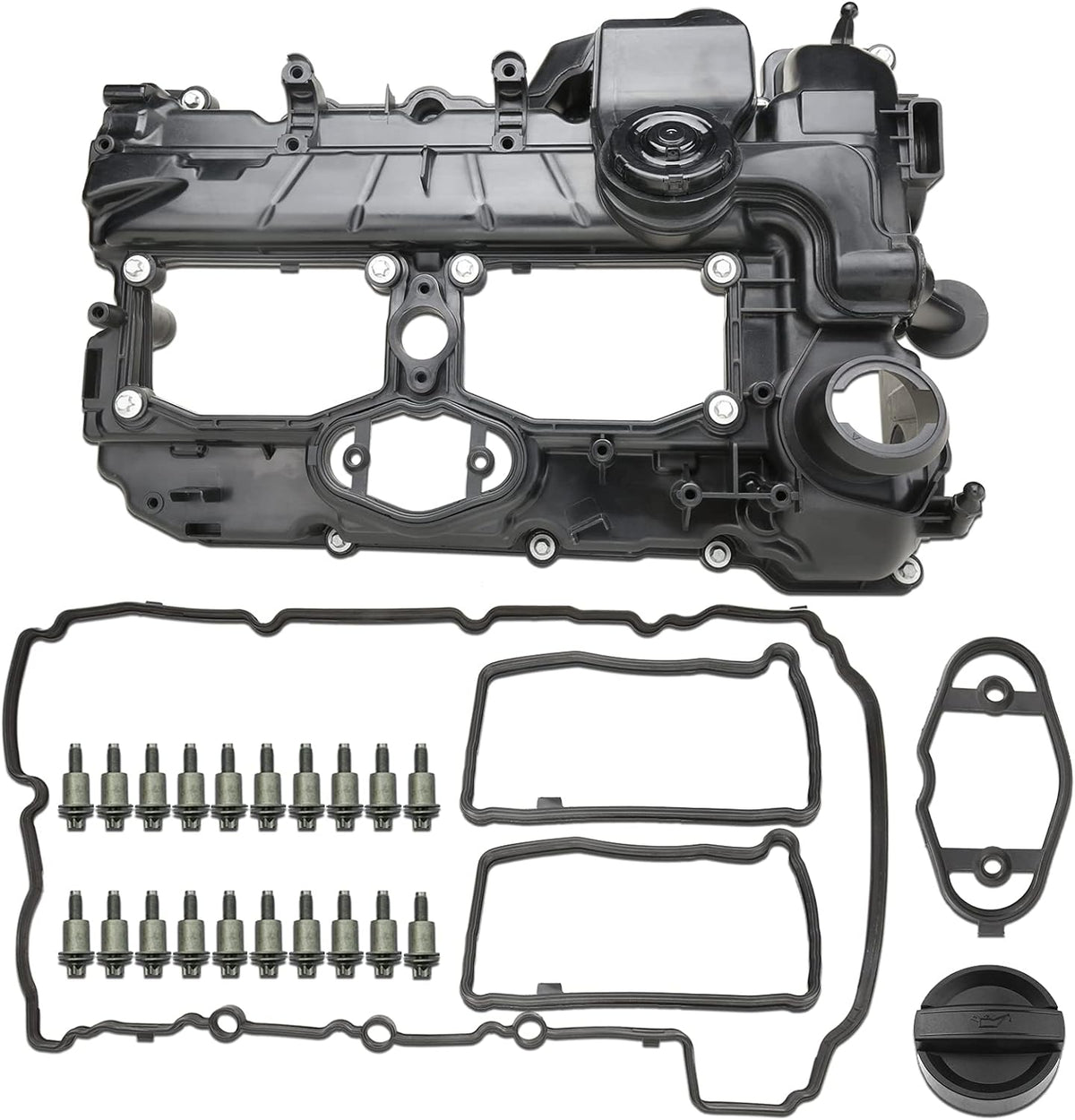 Aluminum Valve Cover with Gasket Bolts Kit & Oil Cap E14163