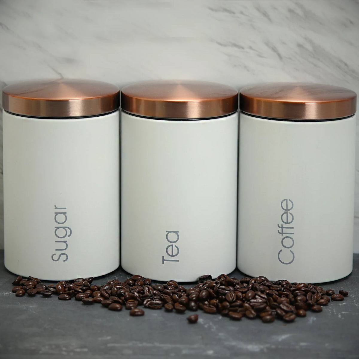 3 Piece Matte White Sugar Coffee Tea Canister Set N2145