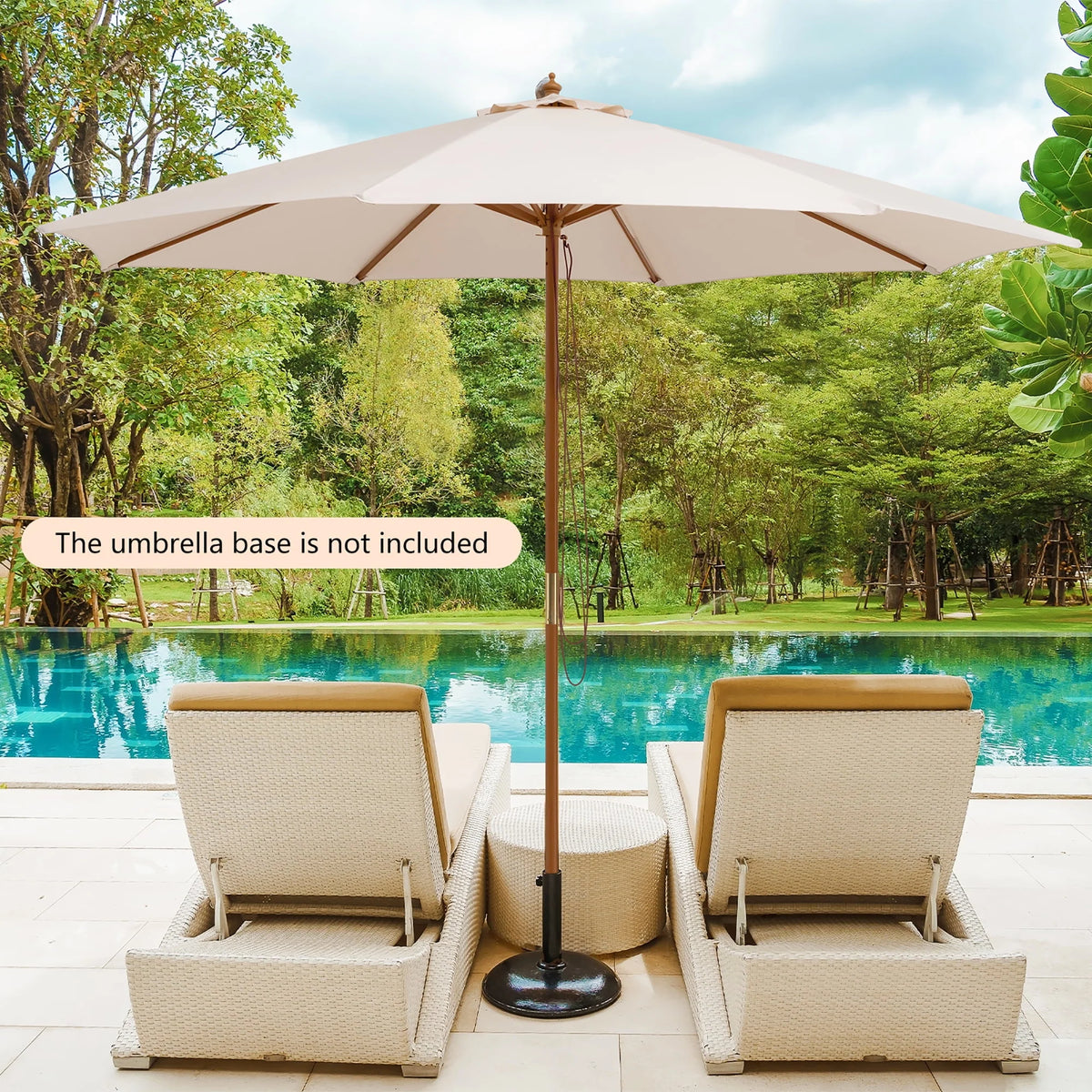 10FT Wooden Market Table Umbrella with 8 Bamboo Ribs K111